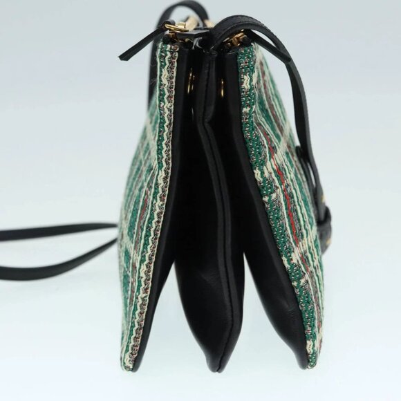 CELINE Trio Large Shoulder Bag Canvas Green Gold Auth 88114V - Picture 5 of 16